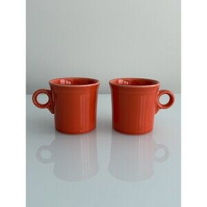 Retired Post-86 Fiesta Tangerine Orange Ring Handle Coffee Mugs Pair HLC USA